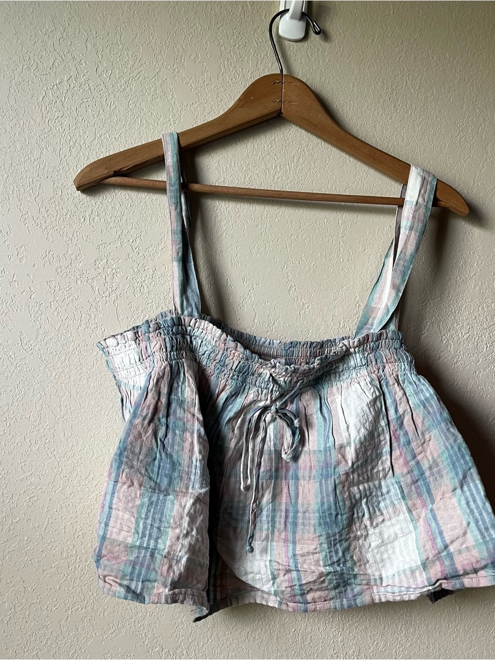 AEO Pastel Plaid Cotton Tank Top Cropped - Picture 3 of 5